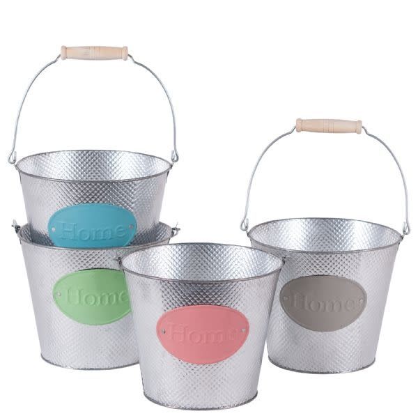 7"h x 6.5" "HOME" ROUND METAL GALVNIZED POT  ND (price per each, box has asst.)