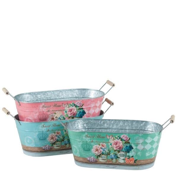 5"H X 8.5" OVAL METAL MOM'S GARDEN GALVANIZED CONTAINER WITH HANDLES (price per each, box has asst.)