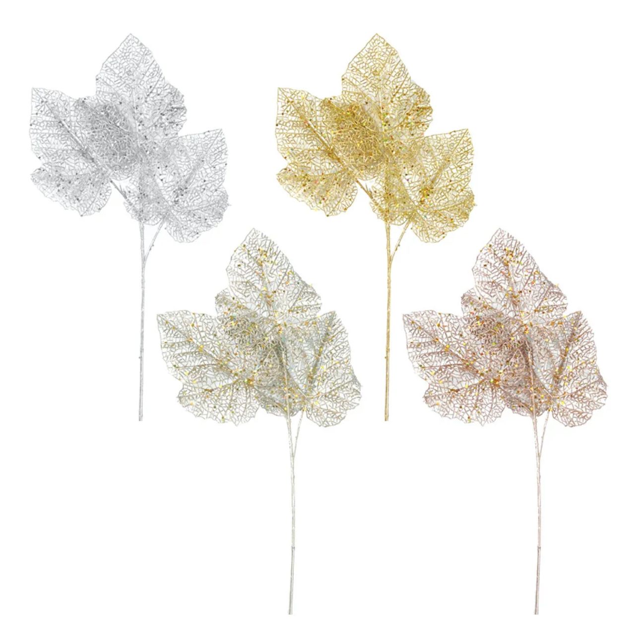 26" GLITTER,  3 LEAVES, ASST COLORS,