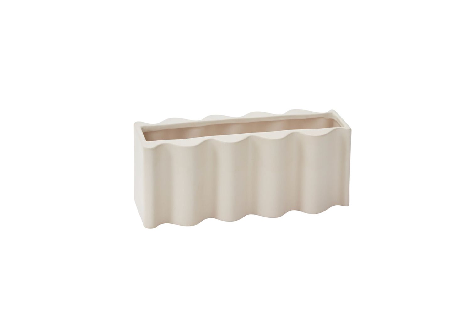 5”H X 5” X 12.5”L OFF-WHITE LOW RECTANGLE CERAMIC MOVEMENT VASE