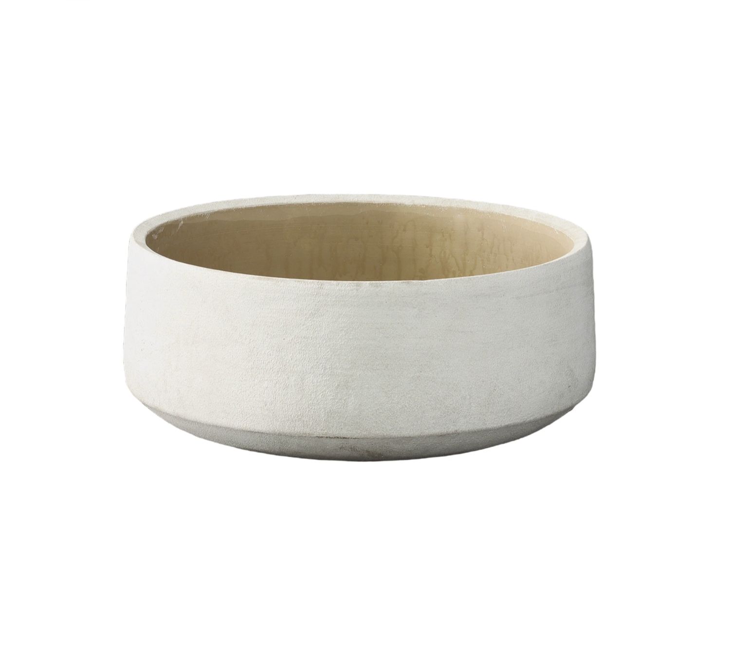 6”H X 13.75” WHITE TERRACOTTA EMBOSSED SMOOTH LOW BOWL