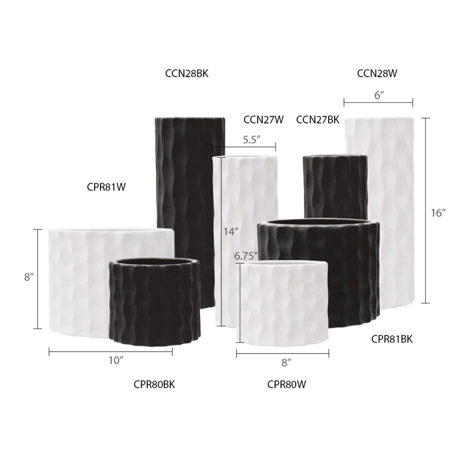 TEXTURED CONTEMORARY CERAMIC CYLINDER, Color: BLACK, Size: 6.75"H X 8"