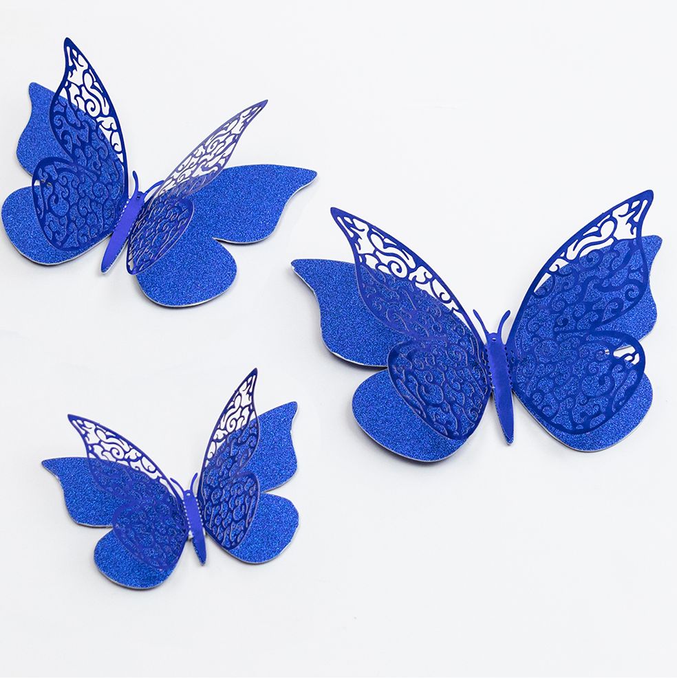 ROYAL BLUE DOUBLE LAYER BUTTERFLIES, 3", 4", 4.5", 12 PCS