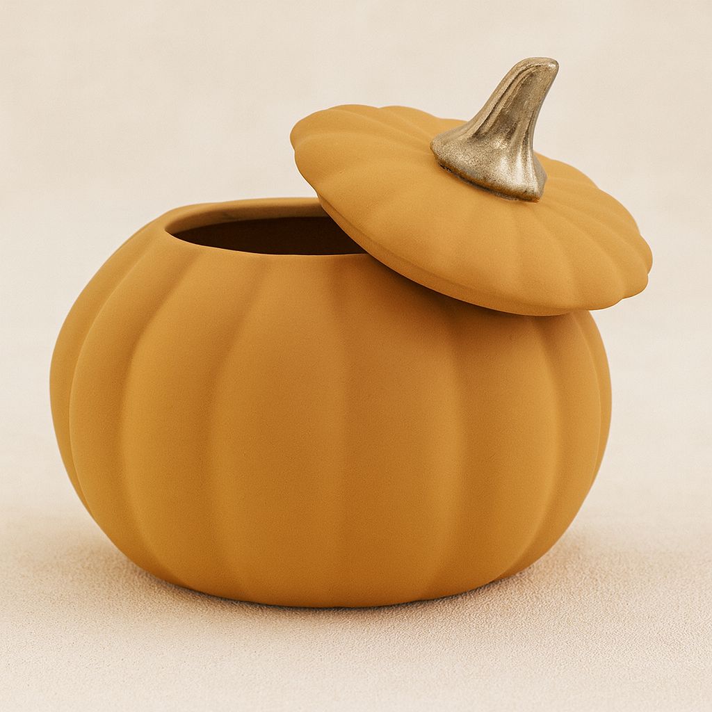 6” X 6” (4” OPEN) MATTE ORANGE CERAMIC PUMPKIN VASE WITH LID AND STICK