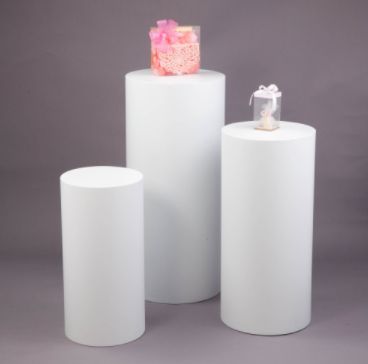 WHITE METAL COLUMN SET OF THREE 36”H X 16”, 28” x 14”, 20”h x 12
