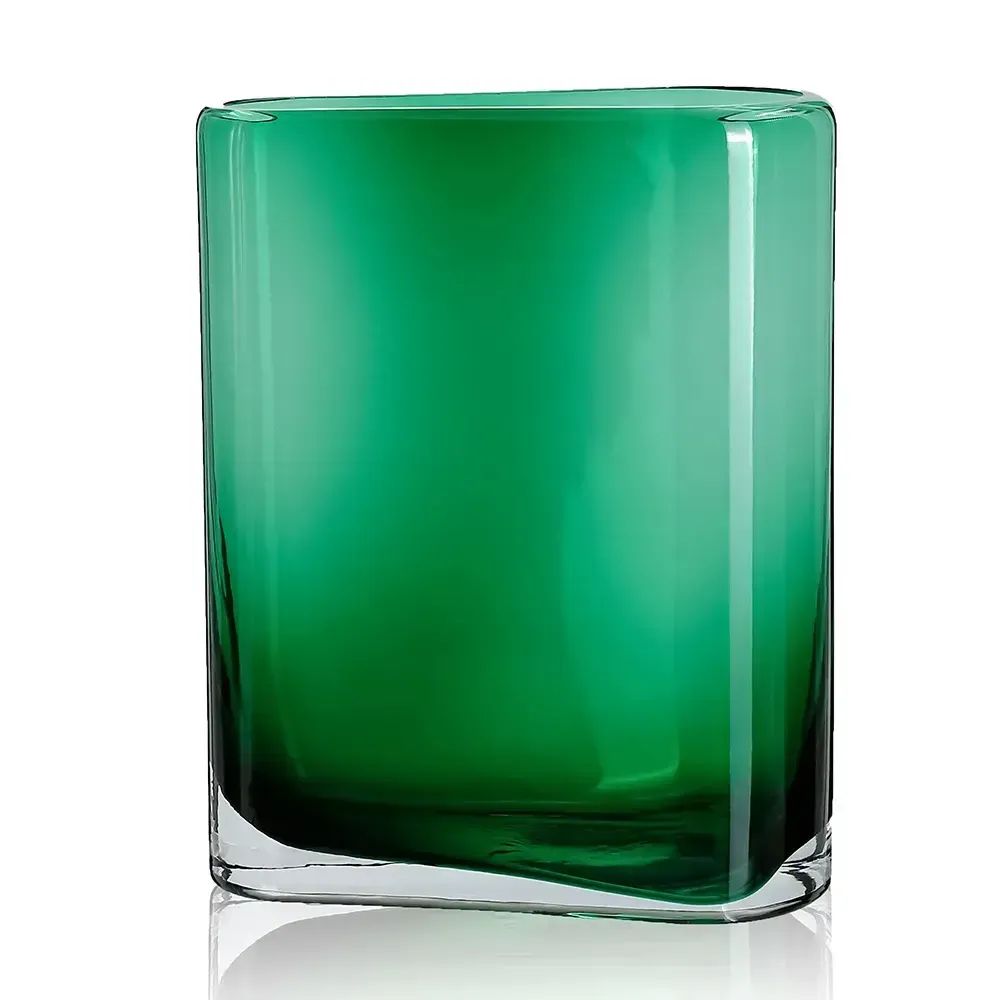 12”H X 4.25” X 9.5”L GREEN GLASS RECTANGLE VASE