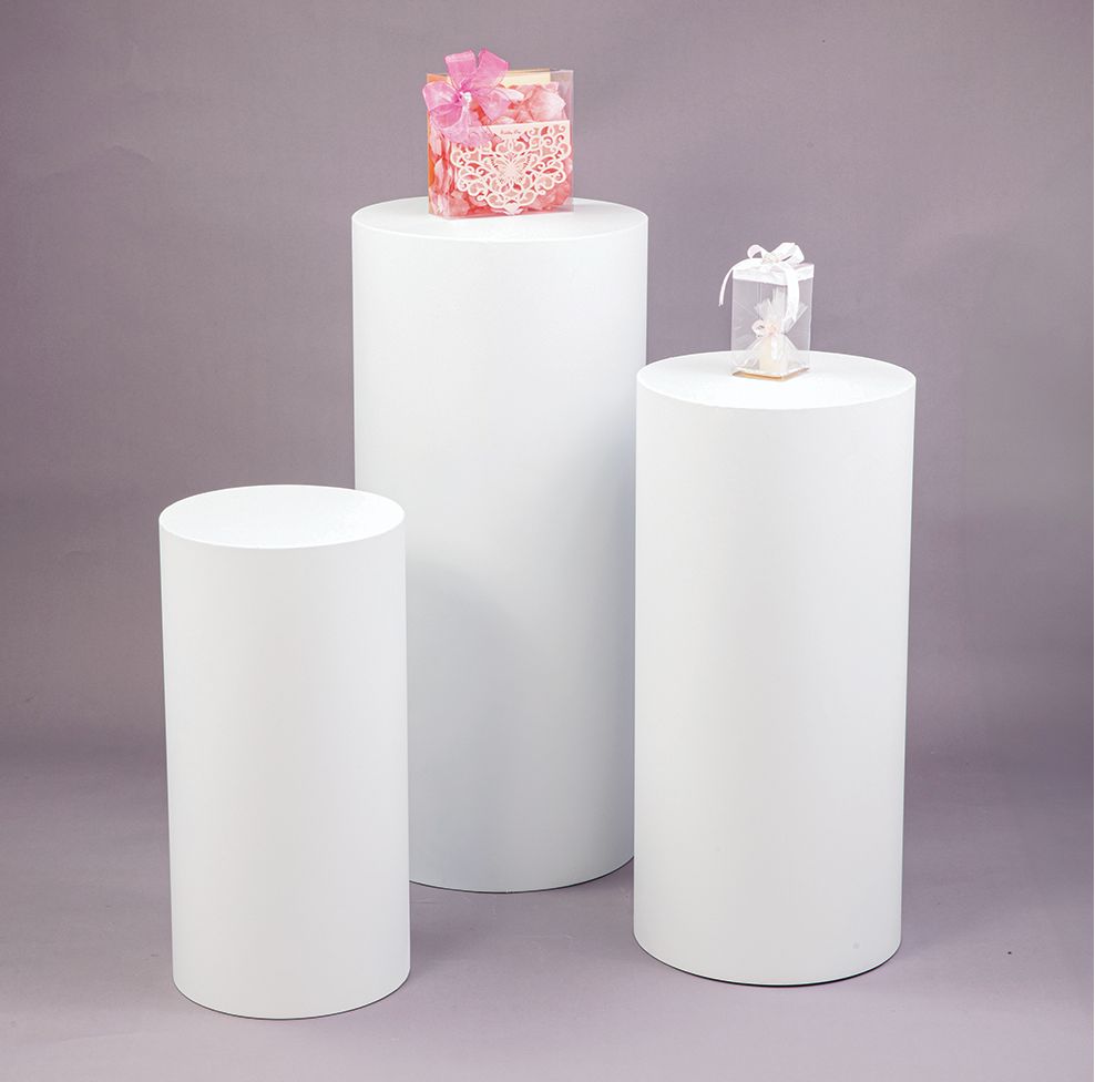 WHITE SPANDEX CYLINDER COVER, SET OF 3 , COLUMNS SEPARATE