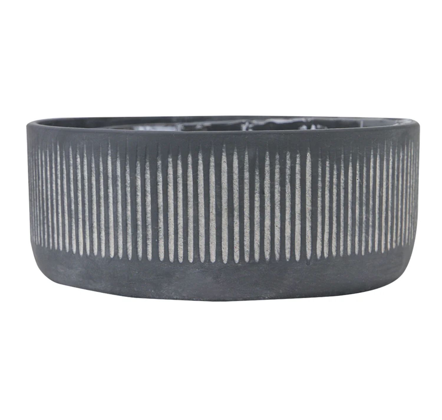 4.5”H X 12” BLACK CERAMIC FLUTED RIBBED PLANTER VASE