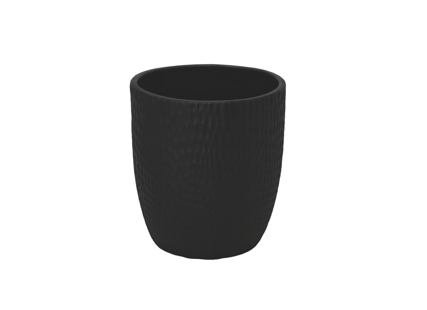 7.75"h x 8.25" CERAMIC ROUND POT WITH HAMMERD PATTERN DESIGN BODY  MATTE FINISH BLACK