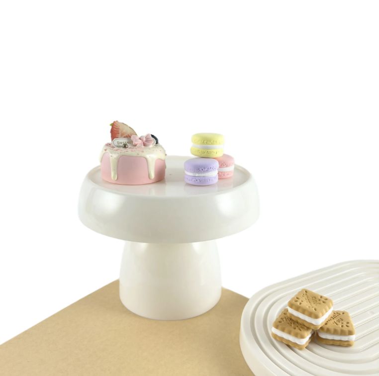 7.25”H X 5.5” WHITE MUSHROOM PLASTIC CAKE AND CUPCAKE STAND reg $7.99