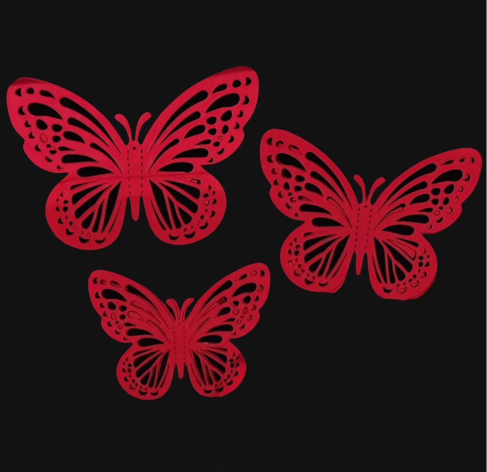 RED METALLIC BUTTERFLIES 3", 4", 4.5"