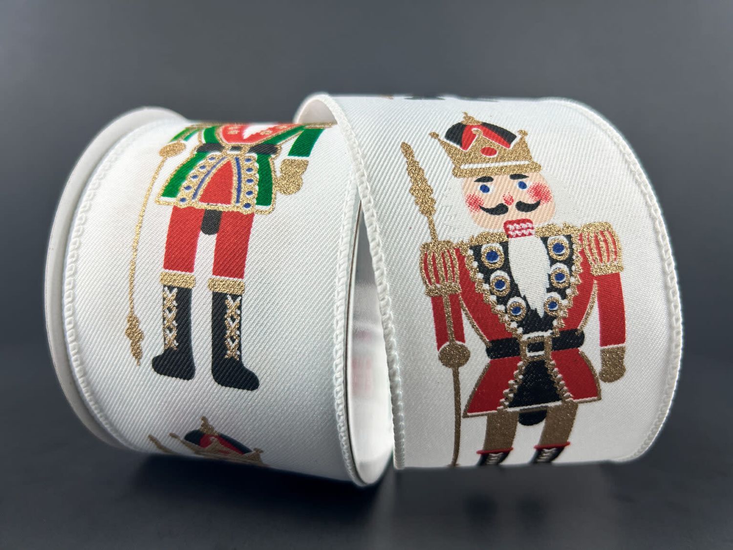 2.5" X 10 YDS WHITE LINEN RIBBON, NUTCRACKER