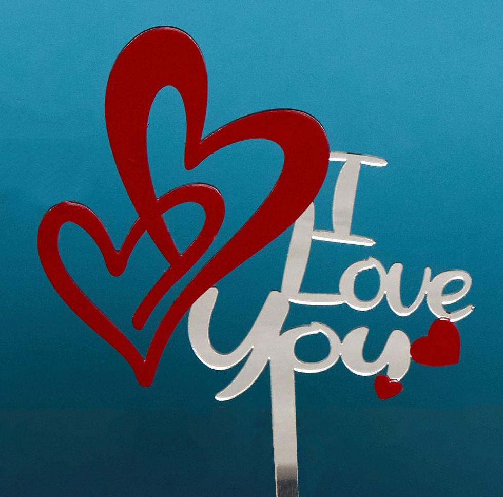 4"W X 3.5"H ACRYLIC "I LOVE YOU" PICK SILVER AND RED