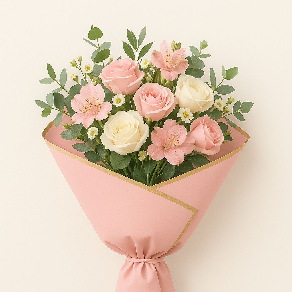 21.5” X 21.5” LIGHT PINK W/ GOLD KOREAN FLORAL WRAPPING PAPER 20 per pack