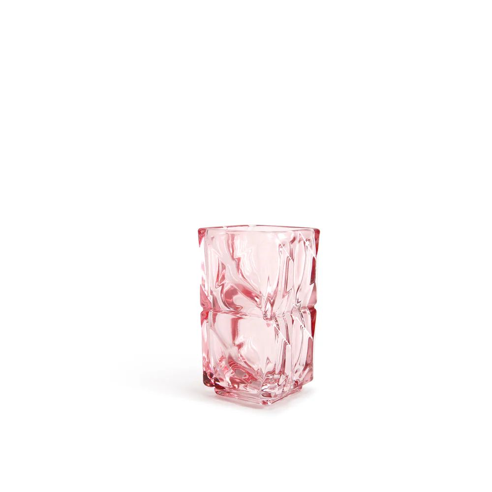 5.25”H X 3.25” X 3.25” PINK CRYSTALLINE EDGE BUDVASE