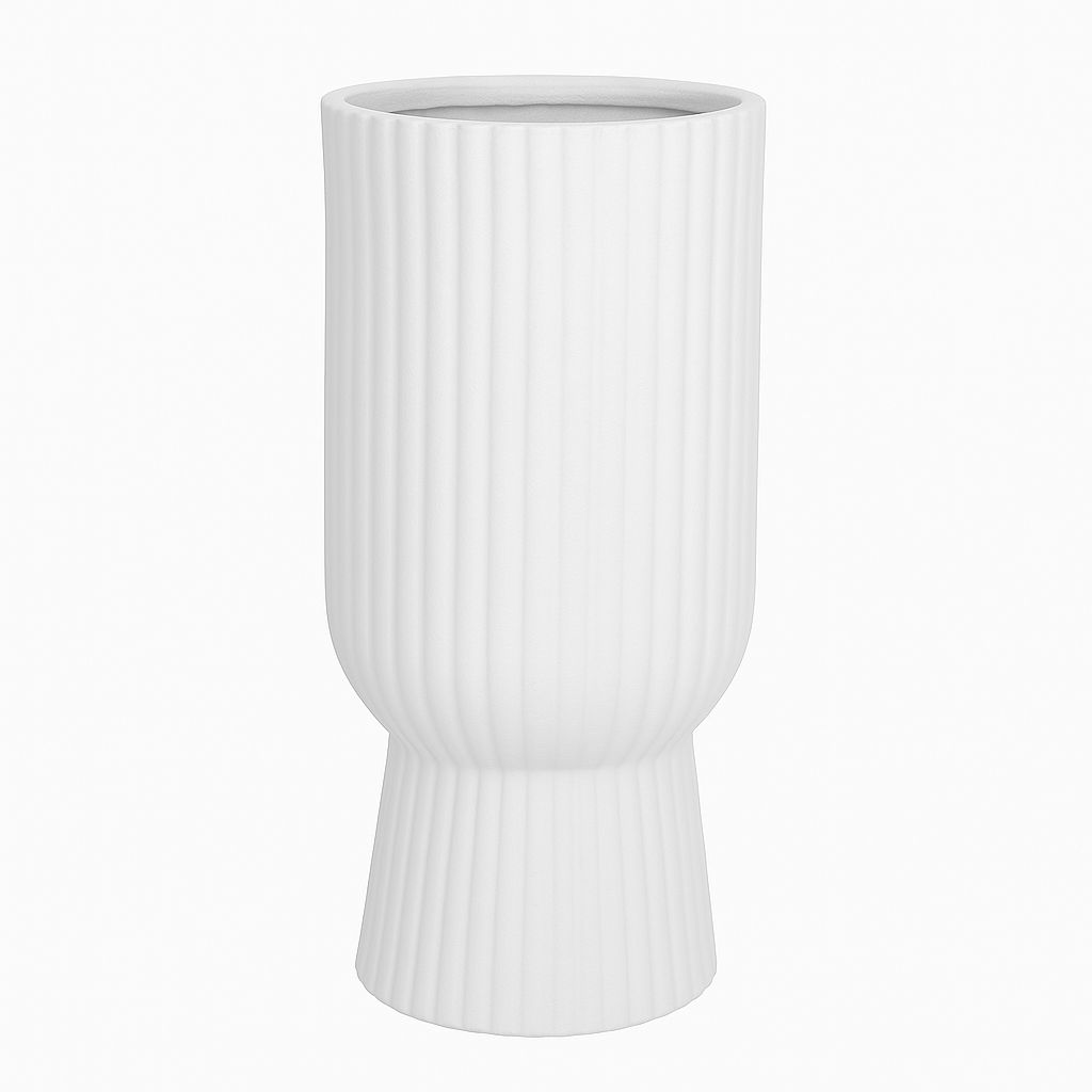 22"h x 13.75" RIBBED FIBERCLAY PLANTERS  WHITE