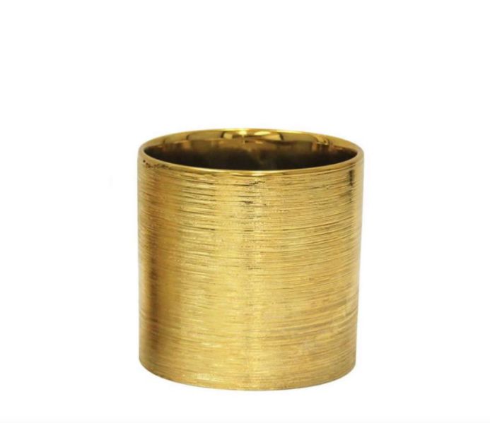 5"h x 5" CERAMIC ROUND VASE WITH ETCHED DESIGN BODY GLOSS FINISH GOLD