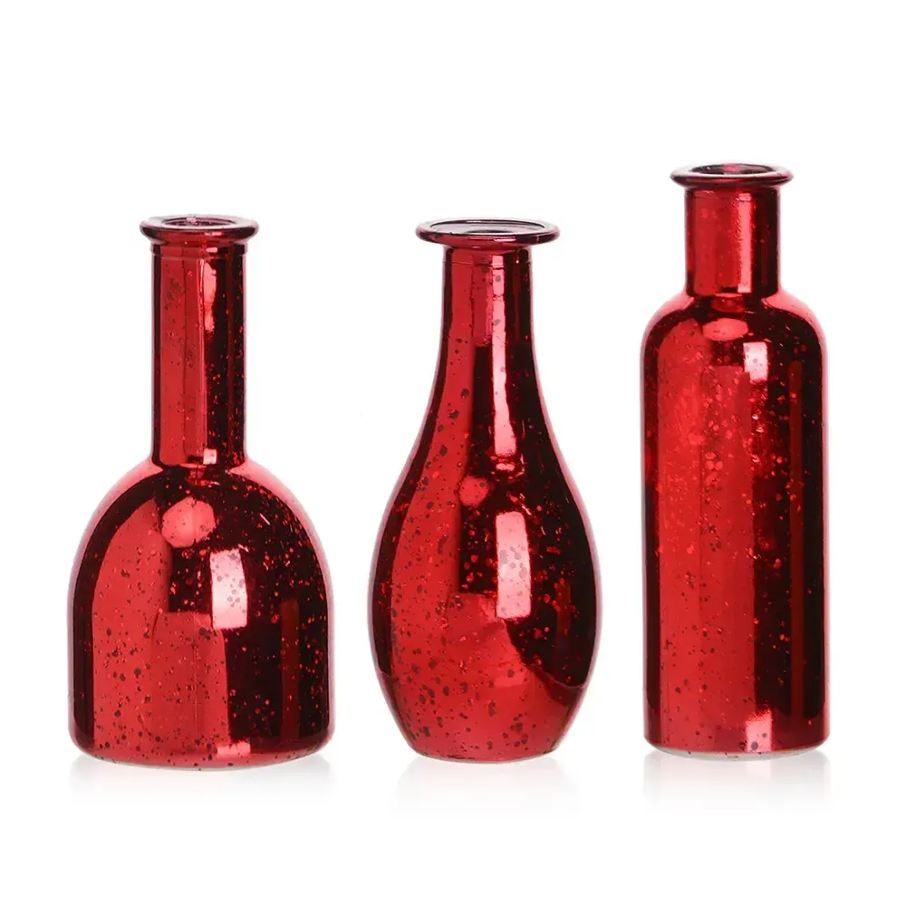 7”H X 2”/3”/4” RED MERCURY GLASS BUDVASE (PRICE PER EACH, BOX HAS ASSORTMENT)