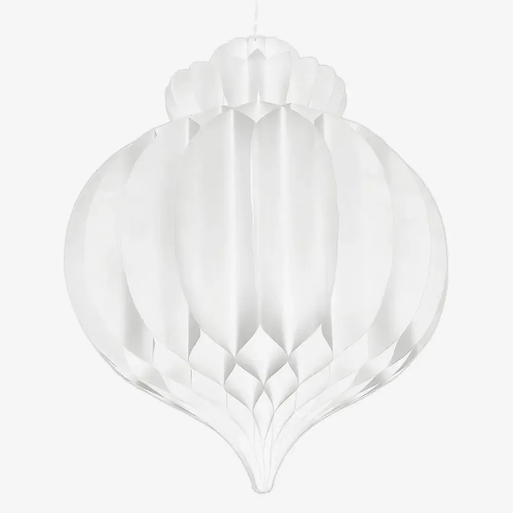 30.5”L WHITE HONEYCOMB PAPER ORNAMENT - GLOBAL SHAPE