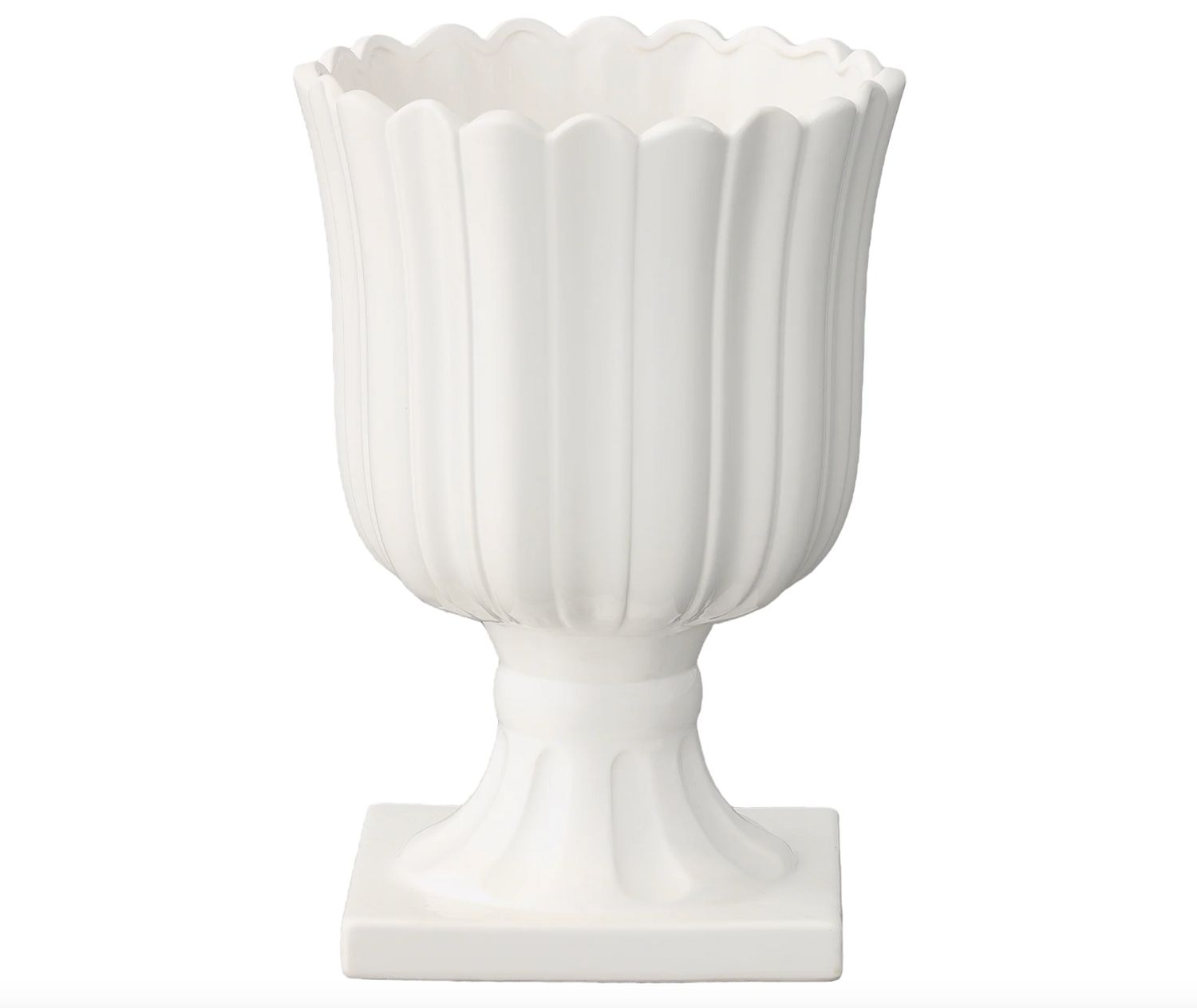 16”h x 11” GLOSSY WHITE CERAMIC TULIP URN