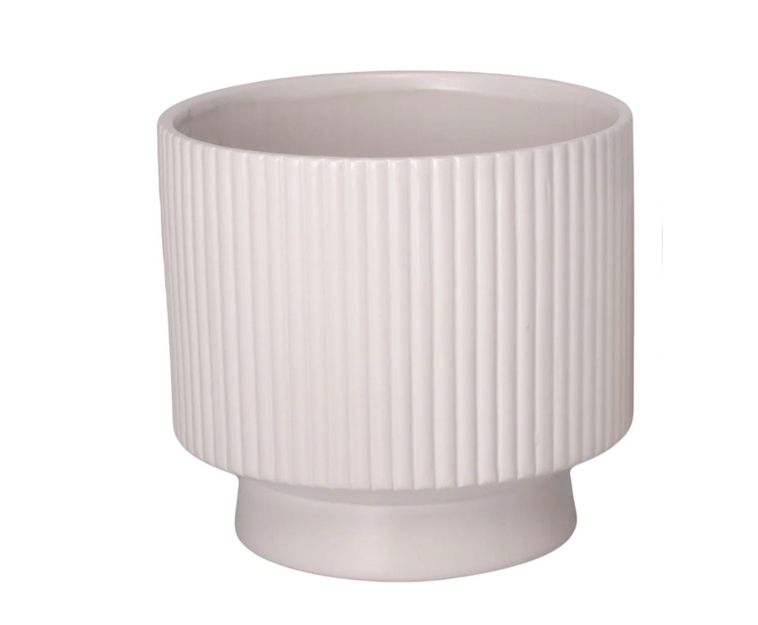 6.5"h x 7.25” MATTE WHITE CERAMIC RIBBED PEDESTAL URN