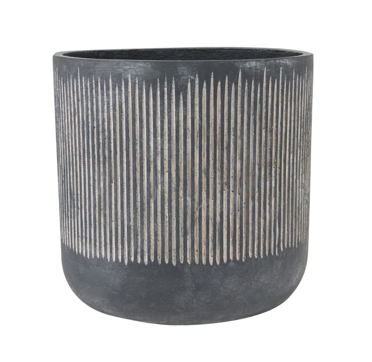 14”H X 14.5” BLACK CERAMIC FLUTED RIBBED PLANTER VASE