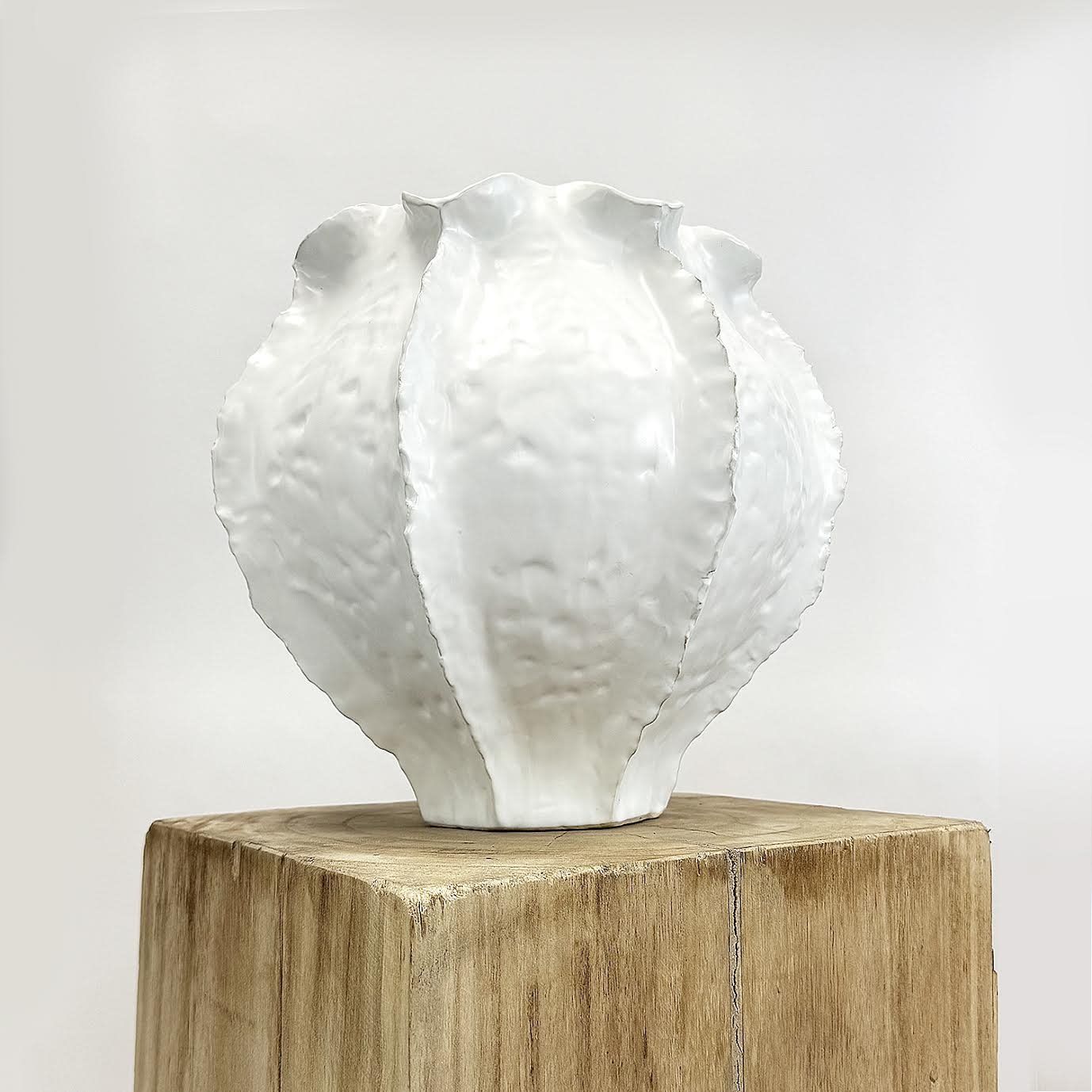 11"H X 11.5" WHITE CERAMIC CABBAGE PLANTER VASE