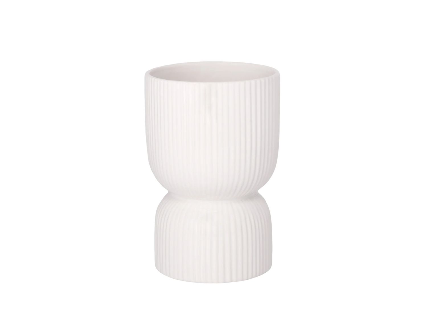 8”H X 5.5” WHITE CERAMIC BODY VASE