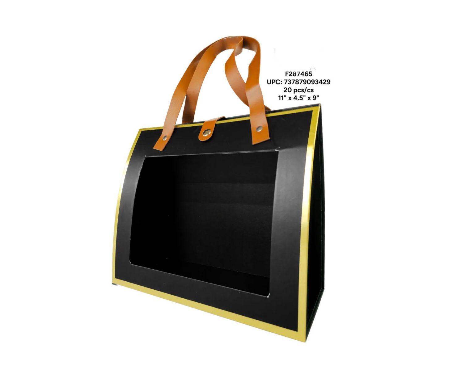 11" x 4.5" x 9" BLACK AND GOLD BAG WITH RECTANGLE DISPLAY ND