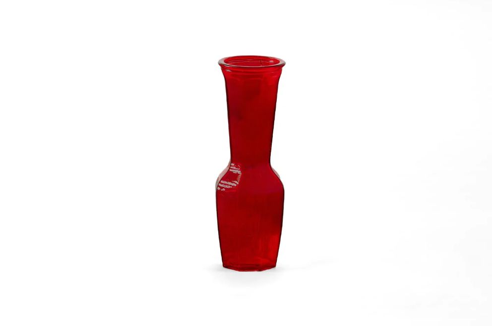 9”H X 3.25” RED RUBY GLASS BOUQUET VASE  single