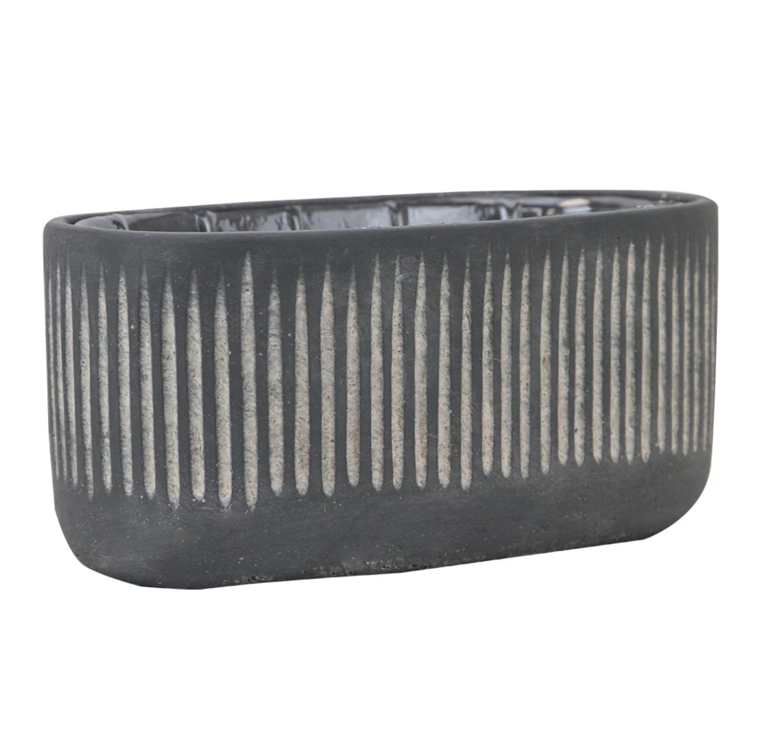 5”H X 10”L X 5.75” BLACK CERAMIC FLUTED RIBBED PLANTER VASE