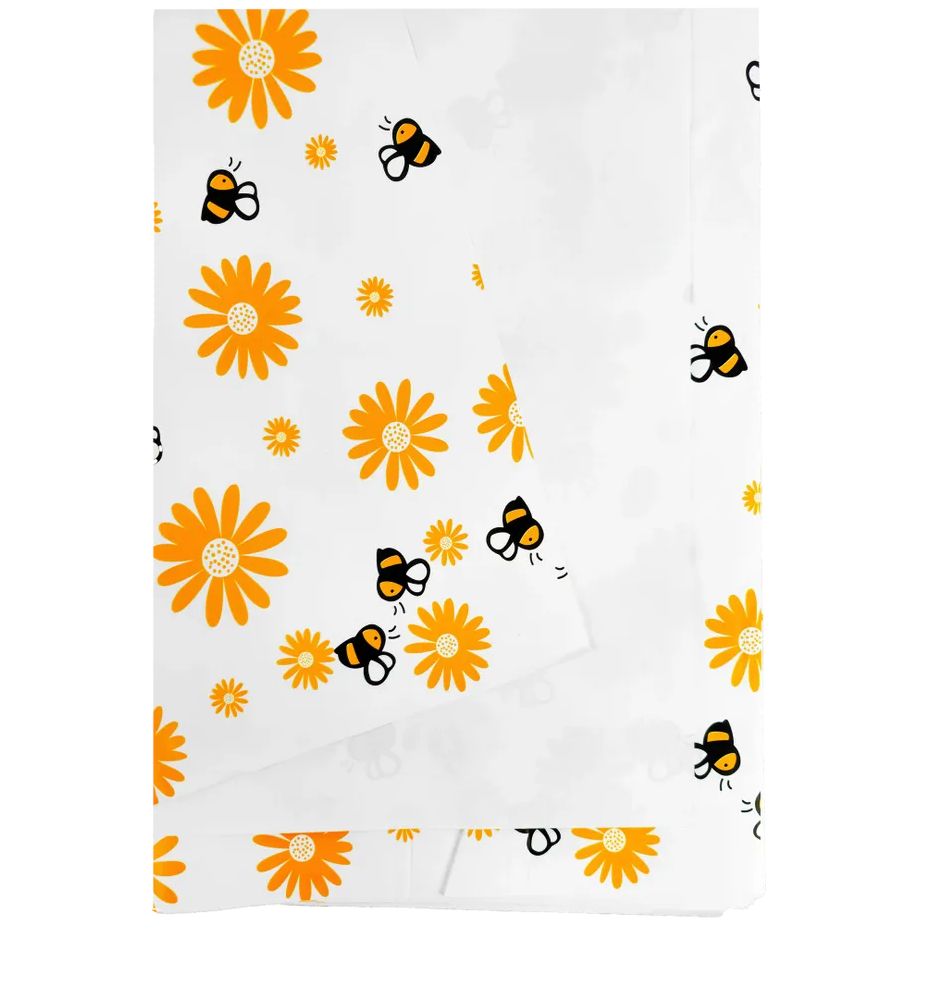 22.5" x 22.5" WHITE FLORAL PAPER  WITH BEES AND ORANGE FLOWERS 20pk