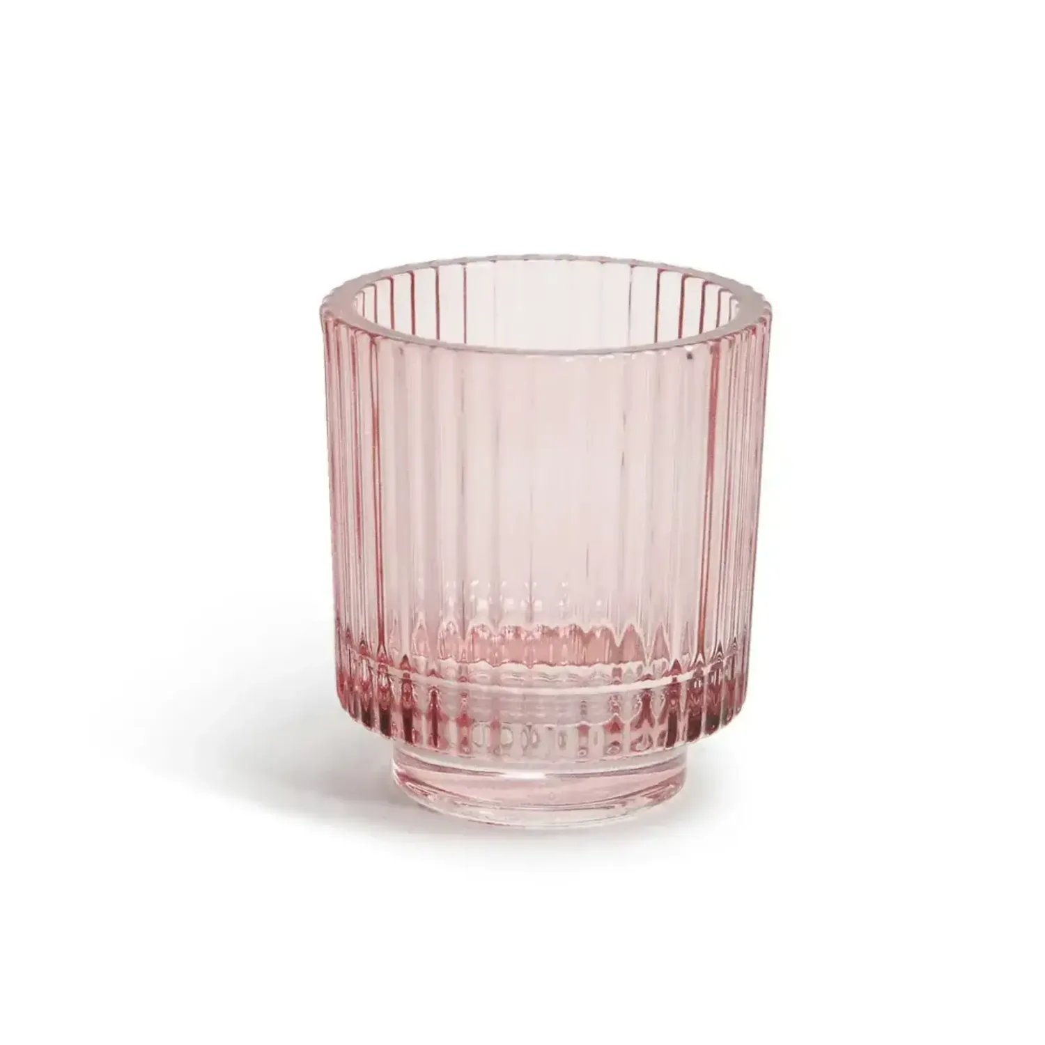 4”H X 3.5” PINK GLASS TEA LIGHT HOLDER