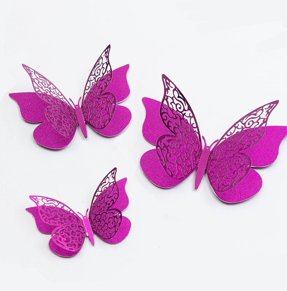 DOUBLE LAYER BUTTERFLIES,, 12 PCS 3",4",4.5"