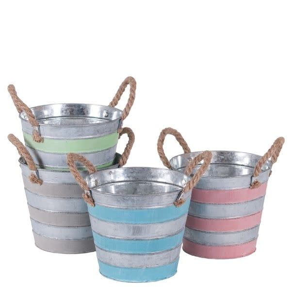 7 X 6" METAL BUCKET WITH STRIPES.   ND (price per each, box has asst.)