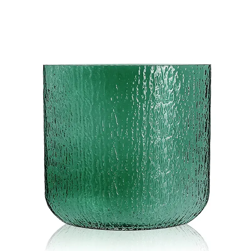 11.75”H X 12.25”L X 5”W GREEN OVAL SCRATCH ETCH GLASS