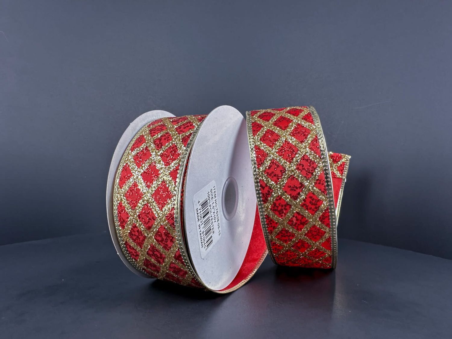 1.5" X 10 YDS GLITTER , WIRED RED AND GOLD RIBBON