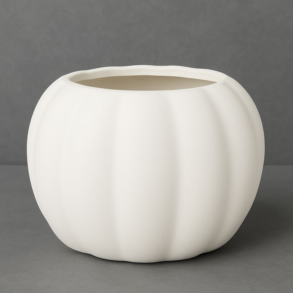 5”d X 4”h (3” OPEN) MATTE WHITE CERAMIC PUMPKIN VASE