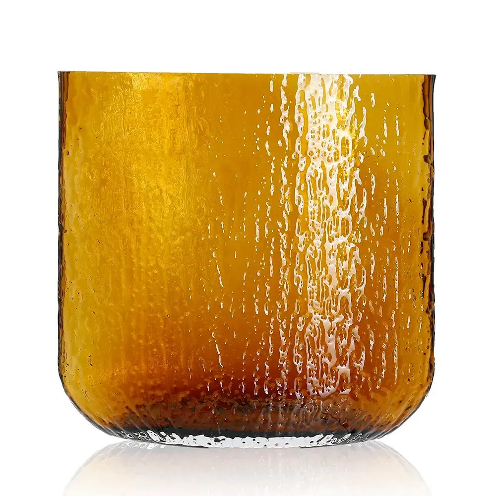 11.75”H X 12.25”L X 5”W AMBER OVAL SCRATCH ETCH GLASS