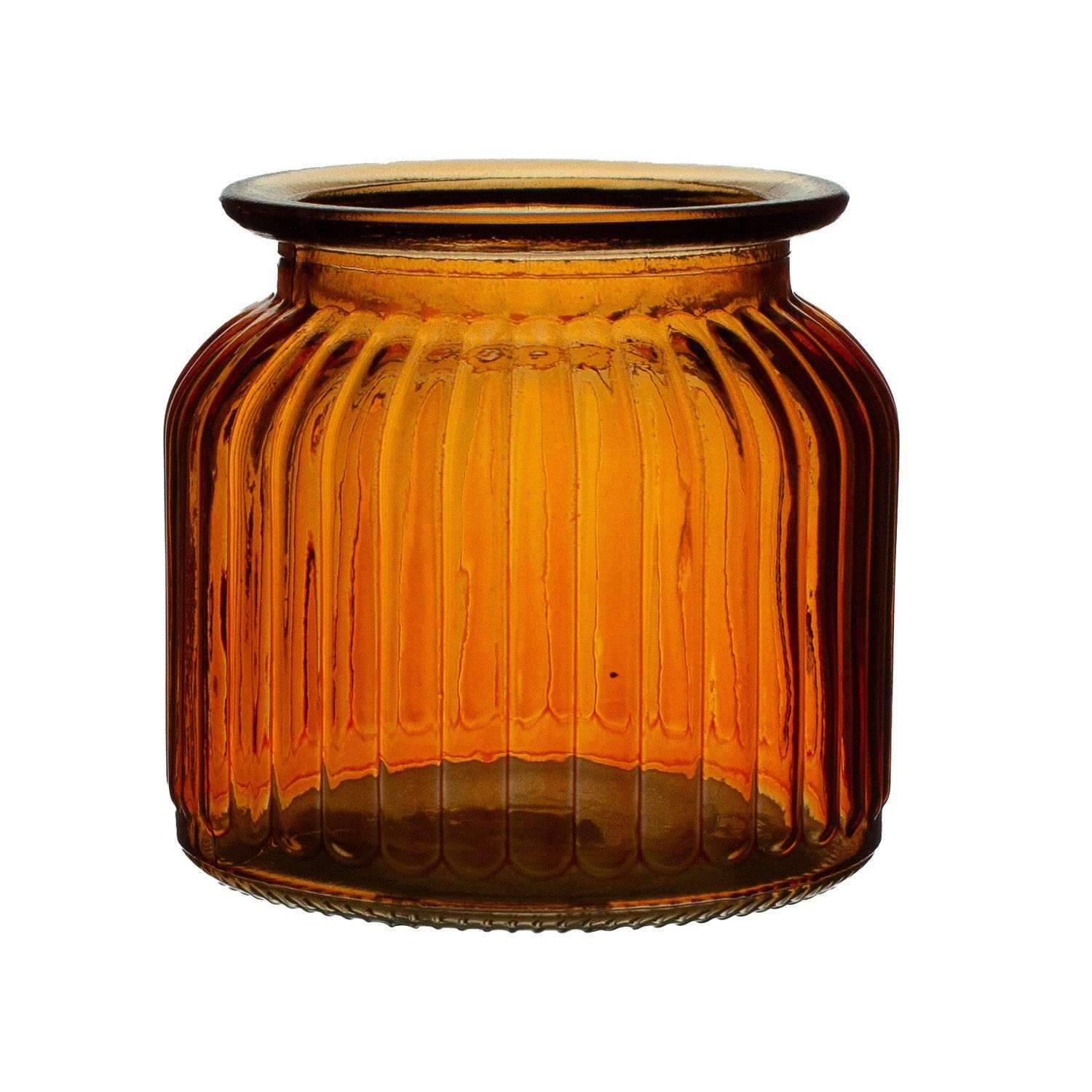4.25” MARIGOLD GLASS RIBBED JAR