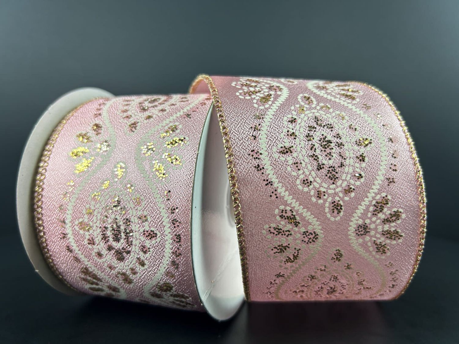 2.5" x 10 YD PINK METALLIC DAMASK RIBBON
