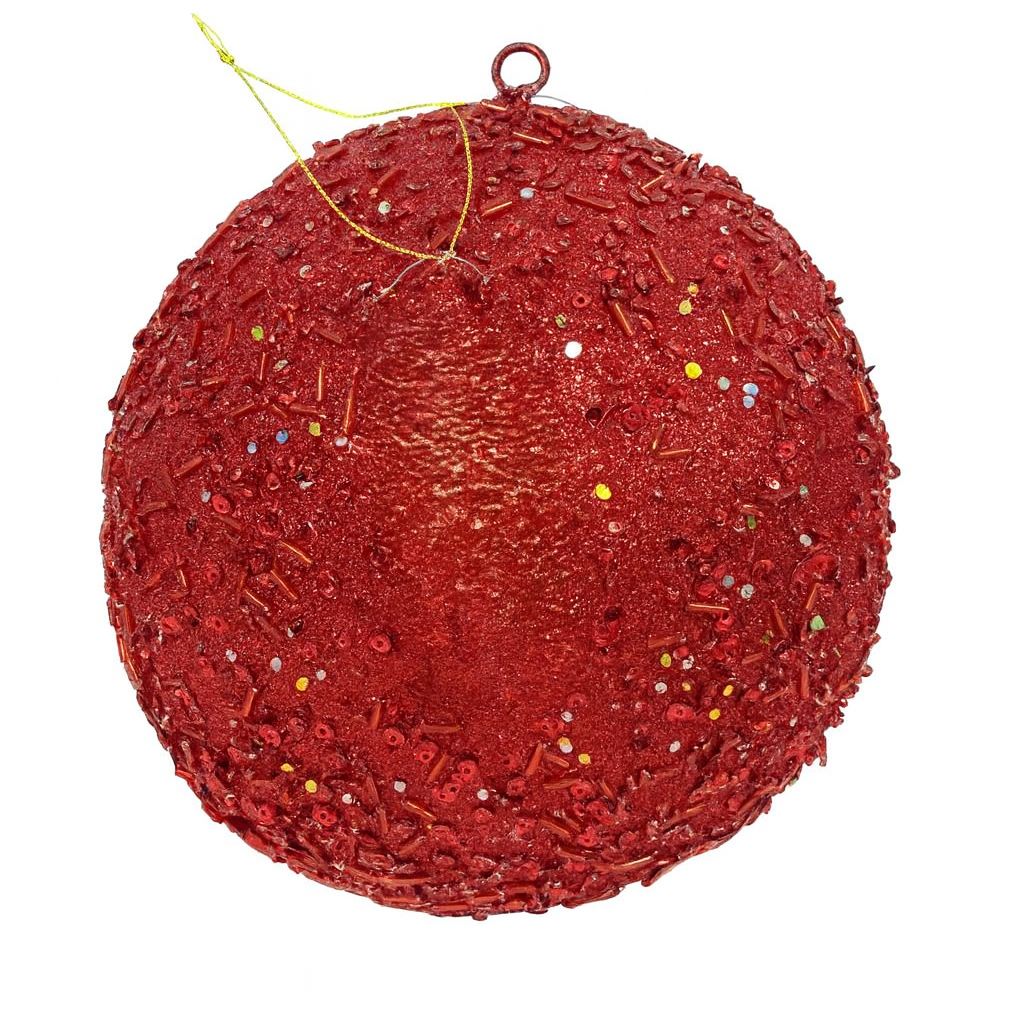 8" RED GLITTER BALL ORNAMENT