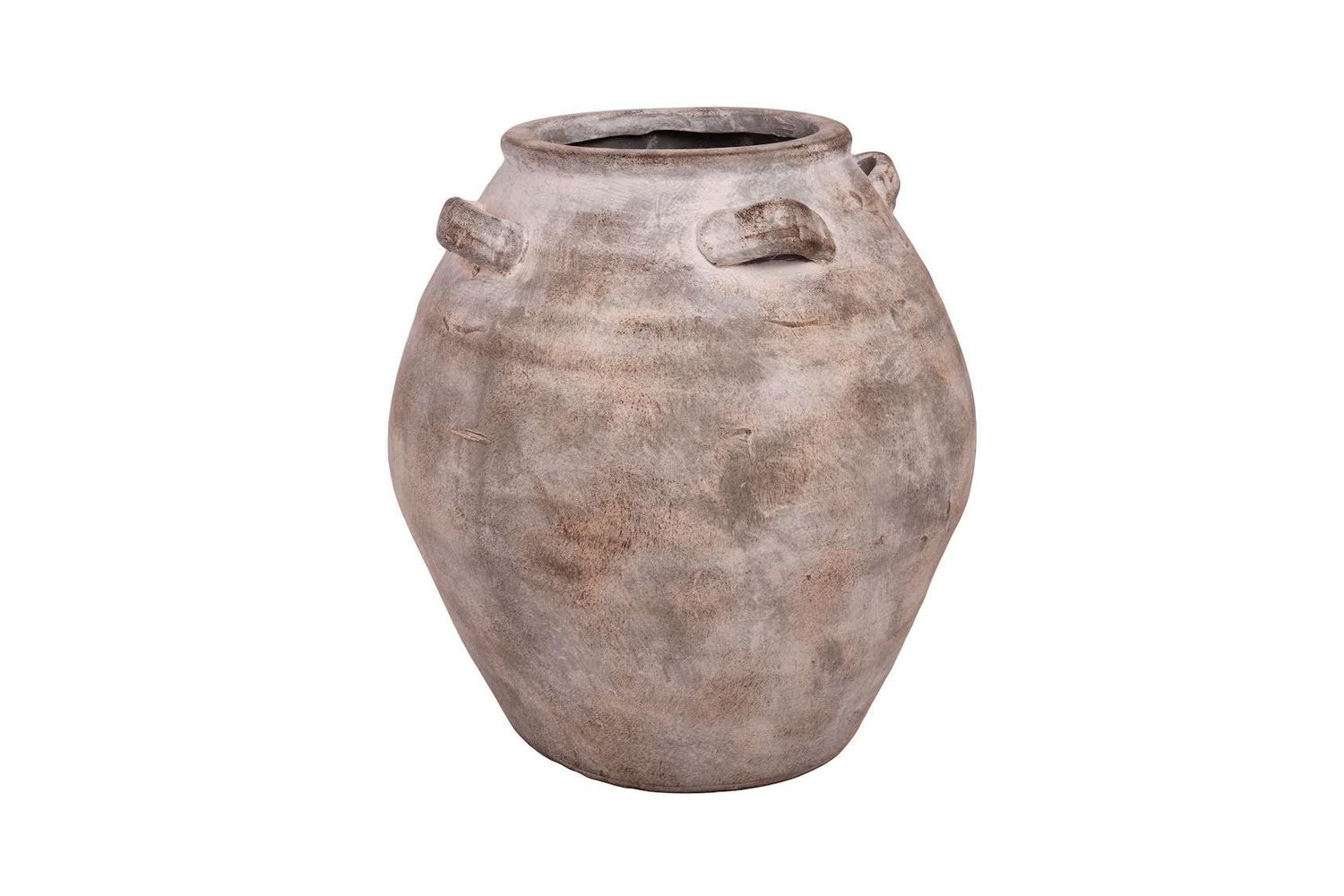 13.5"h x 12.25" TERRACOTTA VINTAGE VASE WITH HANDLE FINISH VINTAGE LARGE GREY