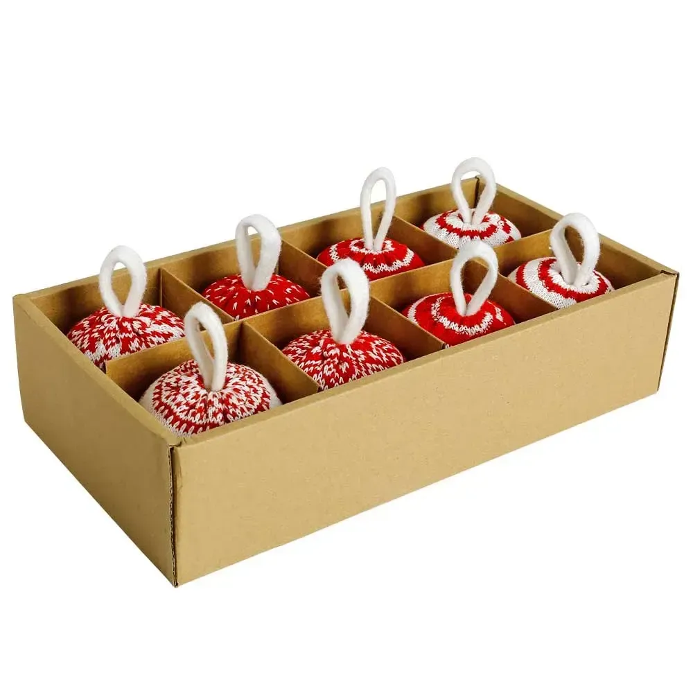 3.5”D RED AND WHITE CLOTH CHRISTMAS BALLS sold by the set of 6