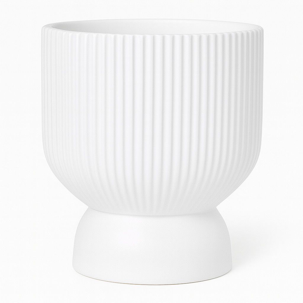 5.25”H X 4.75" WHITE CERAMIC RIBBED RICK PEDESTAL