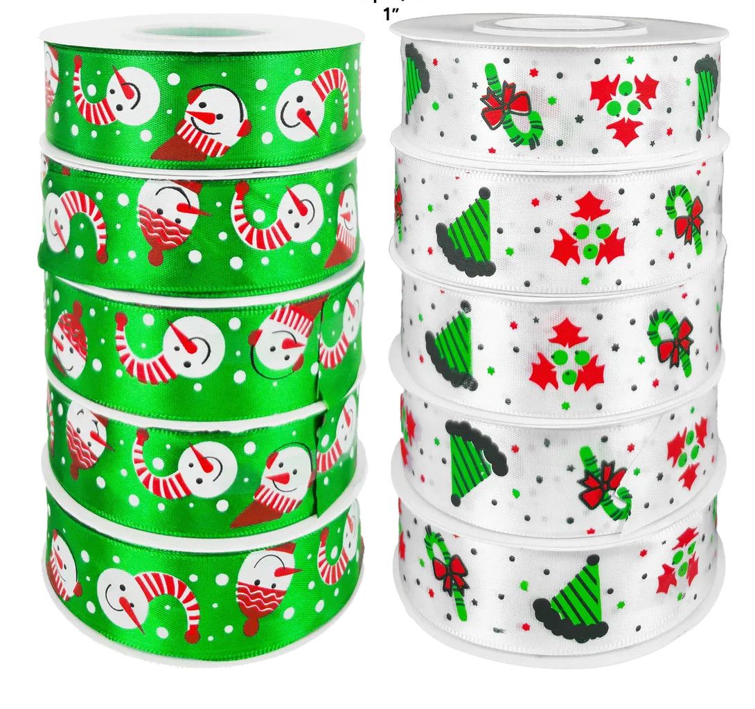 1” SNOWMAN &amp; CHRISTMAS TREE RIBBONS