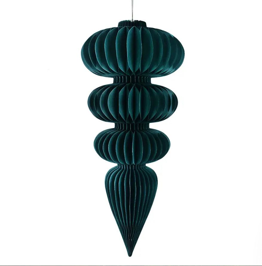 30.5”L GREEN HONEYCOMB PAPER ORNAMENT - ICICLE TIERED