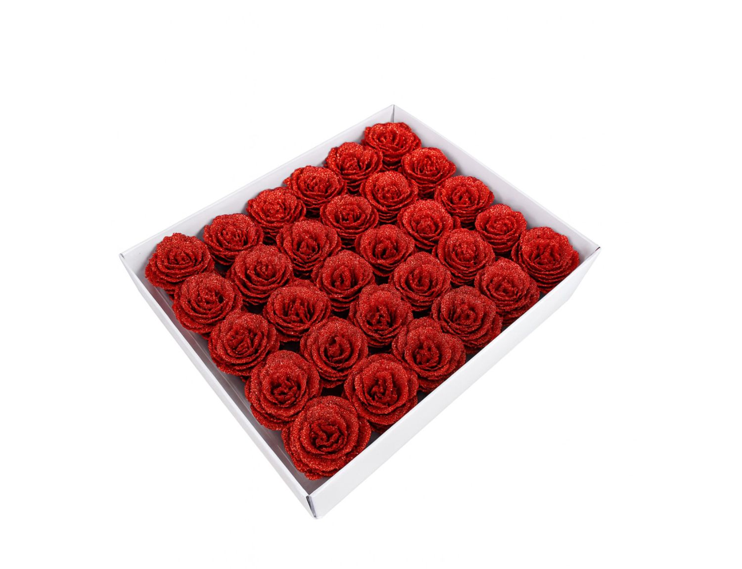 15” X 12.5” X 3”H RED GLITTER ARTIFICIAL FLOWER BOX (1 BX, 30 FLOWERS)
