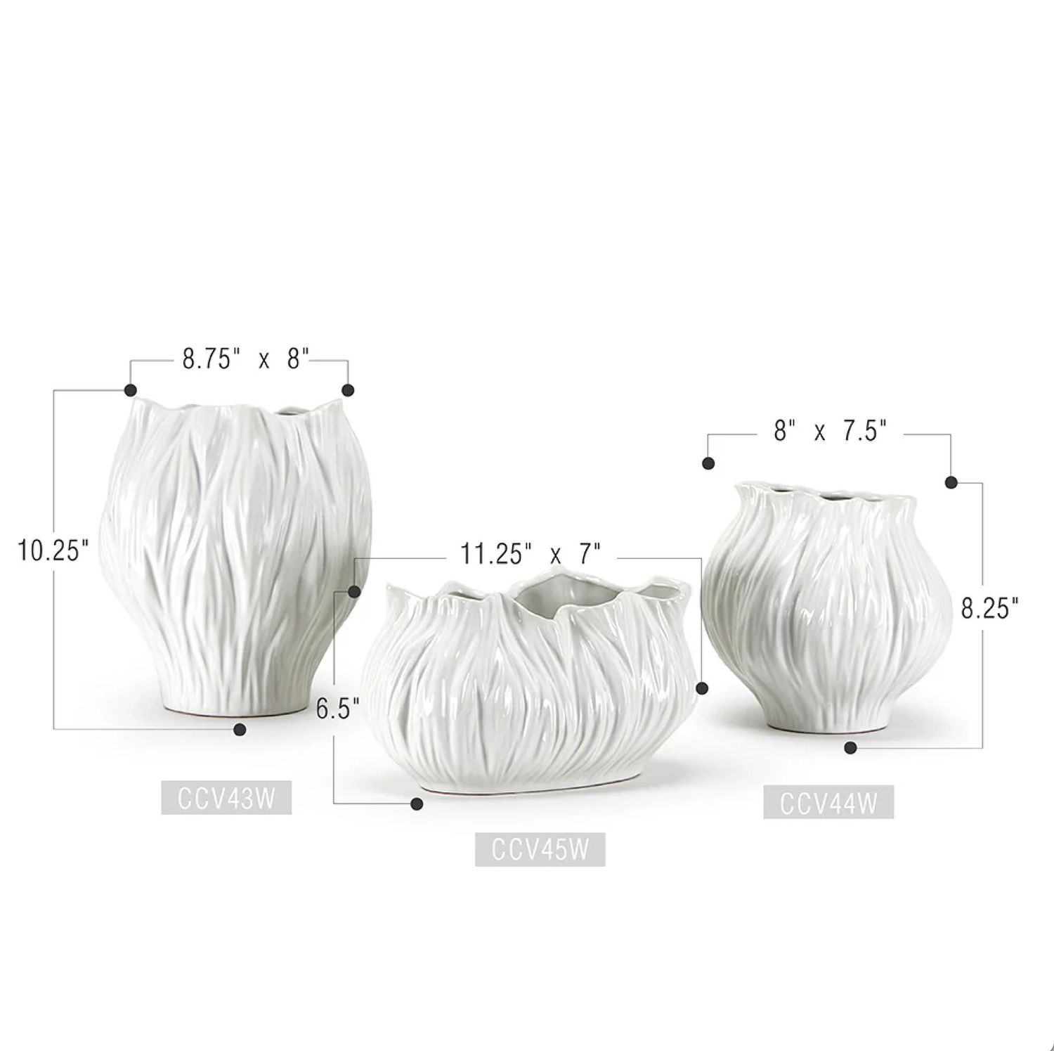 WHITE CERAMIC VERDANT BULB COLLECTION, Size: 6.5"H X 11.25" X 7" (sku- CCV45)