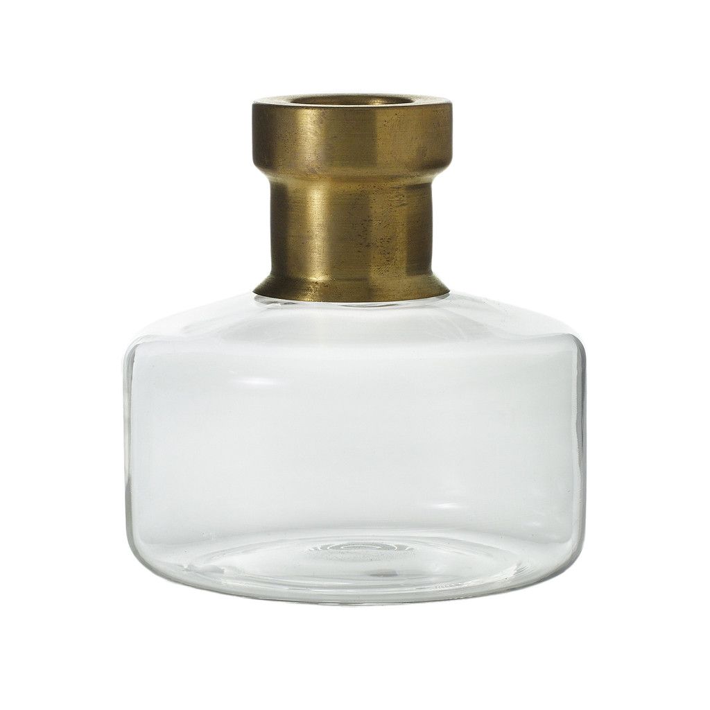 JIMMY BUD VASE GLASS WITH GOLD TOP, Size: 4"h X 4"  (SKU- 31870)